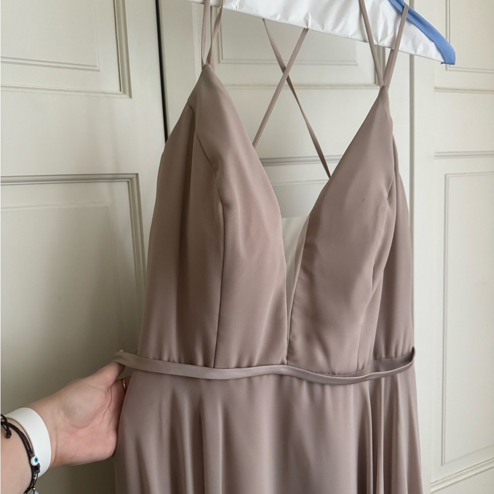 Elegant Taupe Spaghetti Strap Dress